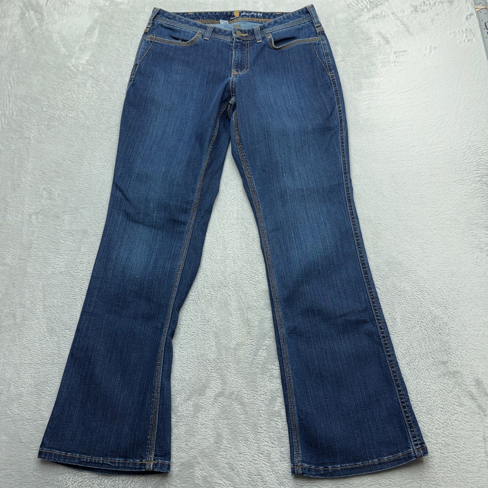 Carhartt Relaxed Fit Jeans Womens 10 Regular Mid Rise Bootcut Blue Denim